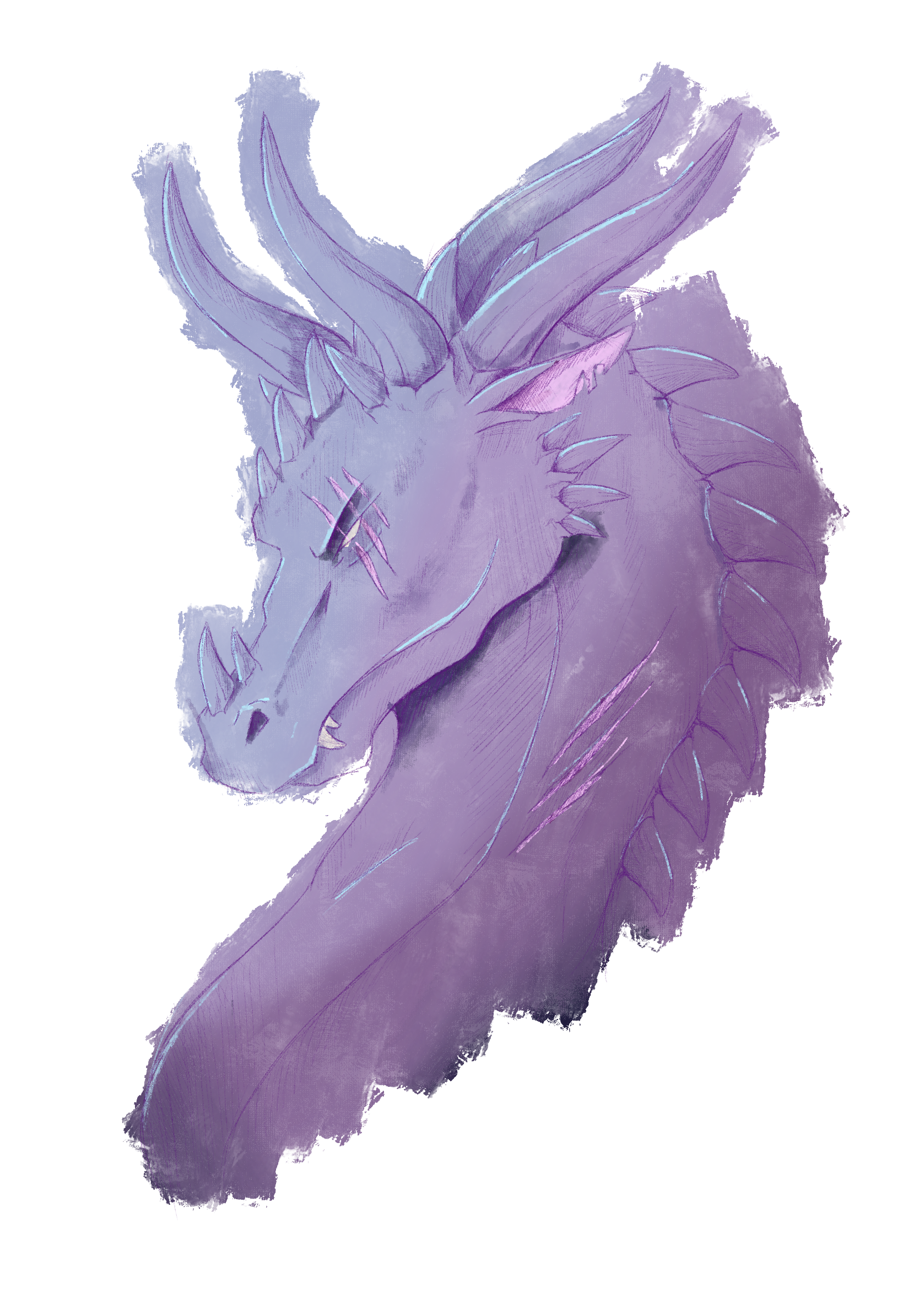 Drawing of a bust of purple scarred dragon